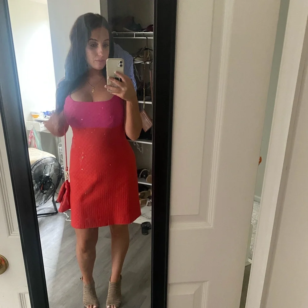 J. Crew Pink and Red Midi Dress
